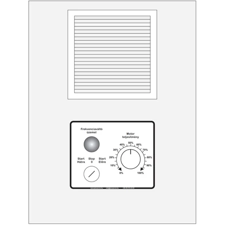 Frekvenciaváltó fém kapcsoló szekrénybe építve IP66, 400 x 300 x 200 mm ( 230V/2,2kW-ig, 400 V/4kW-ig), előlapra szerelt kapcsolókkal, visszajelző lámpákkal és potenciométerrel
