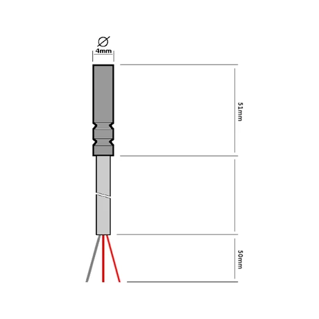 Hőmérséklet érzékelő, típus Pt1000 -50 - 200 °C, vezetékhossz: 2 m rugalmas hőálló PTFE-kábel