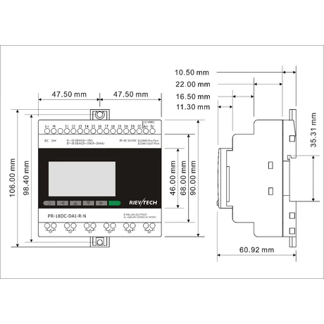 Rievtech PR-18DC-DAI-R-N Ethernet PLC webszerverrel és beépített MQTT-vel (relés kimenet)