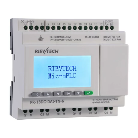 Rievtech PR-18DC-DAI-TN-N Ethernet PLC webszerverrel és beépített MQTT-vel (tranzisztoros kimenet) kimenet)